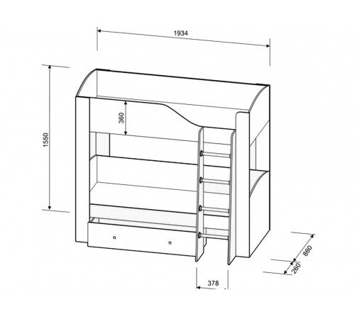 Двухъярусная кровать Астра 2 Дуб Молочный / Белый С ящиком