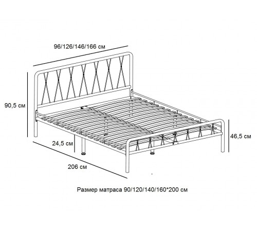 Кровать Камилла Черный, металл 90х200 см
