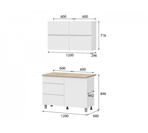 Кухонный гарнитур Киото Белый текстурный / Дуб Сонома 120 см