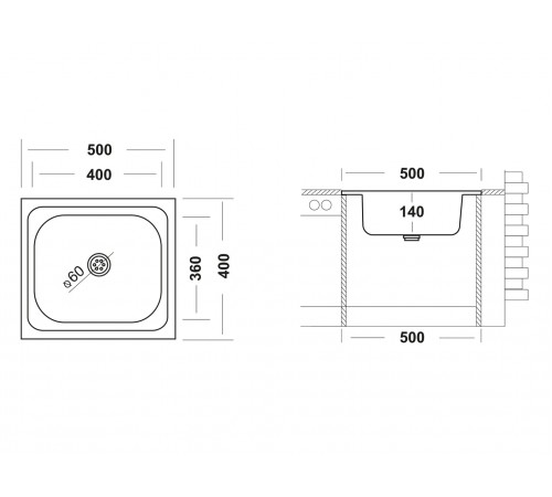 Накладная мойка Стандарт 500x400 матовая