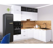 Кухонный гарнитур Стрэйт 240х160 см Белый / Черный матовый / Белый глянец