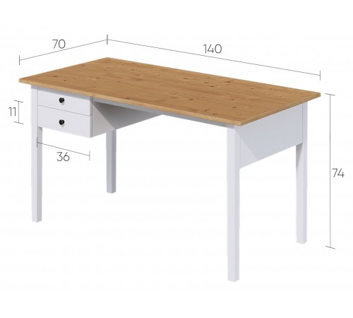 Письменный стол Вухтым Белый, массив сосны / Светло-коричневый, массив сосны