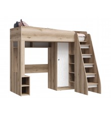 Кровать-чердак Киви 198,8х175,4х157,6, белый пазл/белый/дуб делано