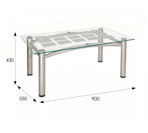 Журнальный столик Робер 3М Металлик / Прозрачное стекло
