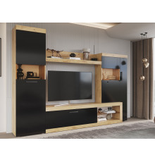 Гостиная Эра Бастон Дуб Вотан / Черный глянец Дуб Вотан / Черный глянец