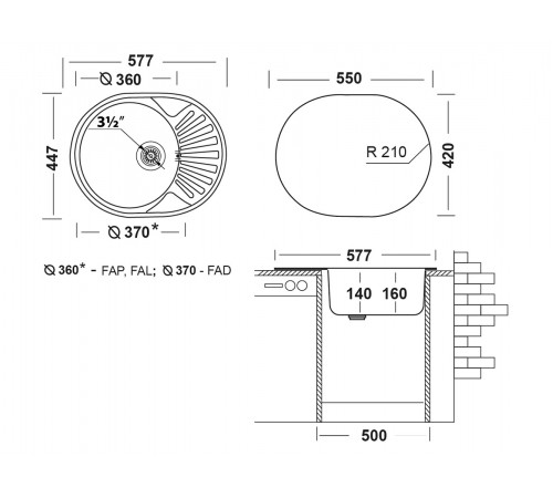 Мойка Юкинокс Фаворит 577х447 матовая Матовая нержавеющая сталь Левая 0,6 см