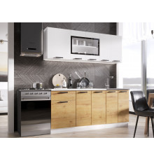 Кухонный гарнитур Эра Хозяюшка Белый гладкий / Дуб Вотан / столешница Калаката 180 см