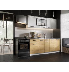 Кухонный гарнитур Эра Хозяюшка 200 см Белый гладкий / Дуб Вотан / столешница Калаката Белый гладкий / Дуб Вотан / столешница Калаката