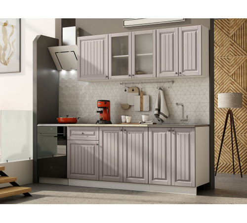 Кухонный гарнитур Эра Хозяюшка Белый / Мускат / столешница Калаката Без антресольного шкафа