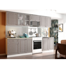 Кухонный гарнитур Эра Хозяюшка Белый / Трюфель / столешница Калаката С антресольным шкафом