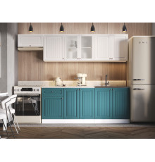 Кухонный гарнитур Эра Хозяюшка Белый / Акация белая / Моренга / столешница Калаката С антресольным шкафом