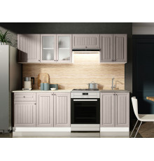 Кухонный гарнитур Эра Хозяюшка Белый / Мускат / столешница Калаката С антресольным шкафом