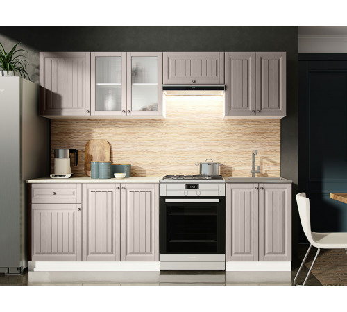 Кухонный гарнитур Эра Хозяюшка Белый / Мускат / столешница Калаката С антресольным шкафом