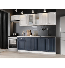 Кухонный гарнитур Эра Хозяюшка Белый / Акация белая / Сапфир / столешница Калаката С антресольным шкафом