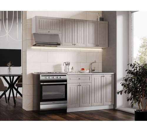 Кухонный гарнитур Эра Хозяюшка Белый / Мускат / столешница Калаката С антресольным шкафом