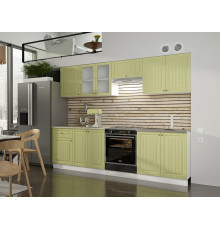 Кухонный гарнитур Эра Хозяюшка Белый / Фисташка / столешница Калаката С антресольным шкафом