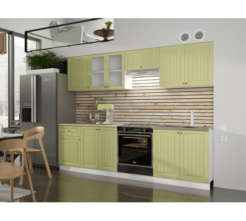 Кухонный гарнитур Эра Хозяюшка Белый / Фисташка / столешница Калаката С антресольным шкафом