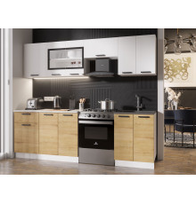 Кухонный гарнитур Эра Хозяюшка Белый гладкий / Дуб Вотан / столешница Калаката 240 см