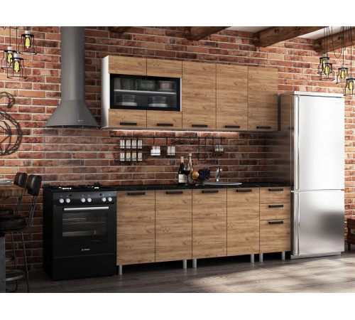 Кухонный гарнитур BTS Крафт 200 см Белый / Крафт / столешница Черный янтарь Белый / Крафт / столешница Черный янтарь