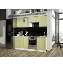 Кухонный гарнитур Эра Хозяюшка Белый / Фисташка / столешница Калаката С антресольным шкафом