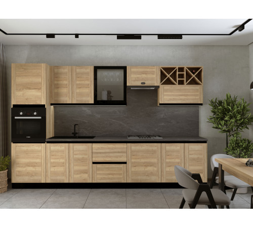 Кухонный гарнитур СБК Сити 340 см Дуб Галифакс / Черный Дуб Галифакс / Черный