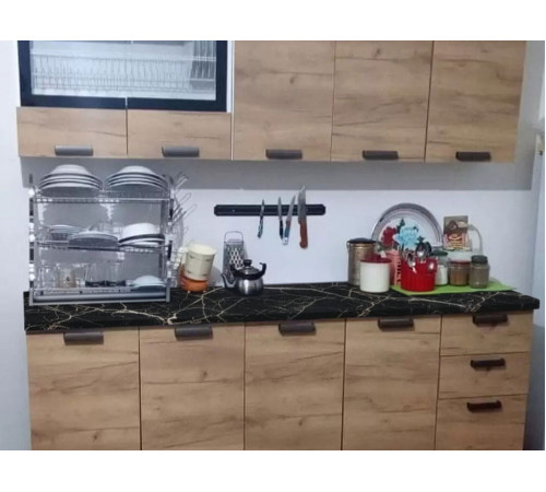 Кухонный гарнитур BTS Крафт 200 см Белый / Крафт / столешница Черный янтарь Белый / Крафт / столешница Черный янтарь