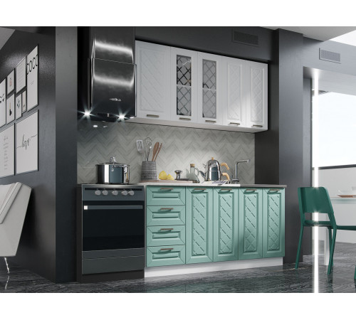 Кухонный гарнитур Эра Агава 160 см корпус Белый / Акация белая / Мята / столешница Калаката корпус Белый / Акация белая / Мята / столешница Калаката