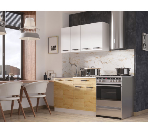 Кухонный гарнитур Эра Хозяюшка Белый гладкий / Дуб Вотан / столешница Калаката 120 см