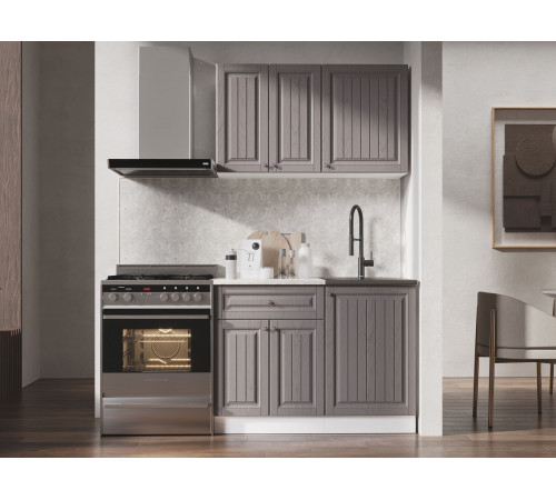 Кухонный гарнитур Эра Хозяюшка Белый / Трюфель / столешница Калаката Без антресольного шкафа