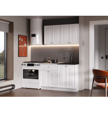 Кухонный гарнитур Эра Хозяюшка Белый / Акация белая / столешница Калаката Без антресольного шкафа