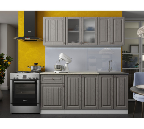 Кухонный гарнитур Эра Хозяюшка Белый / Трюфель / столешница Калаката Без антресольного шкафа