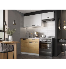 Кухонный гарнитур Эра Хозяюшка Белый гладкий / Дуб Вотан / столешница Калаката 170 см