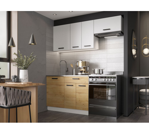 Кухонный гарнитур Эра Хозяюшка Белый гладкий / Дуб Вотан / столешница Калаката 170 см