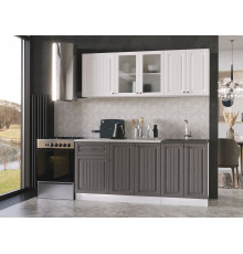 Кухонный гарнитур Эра Хозяюшка Белый / Акация белая / Трюфель / столешница Калаката Без антресольного шкафа