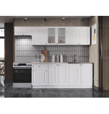 Кухонный гарнитур Эра Хозяюшка Белый / Акация белая / столешница Калаката С антресольным шкафом