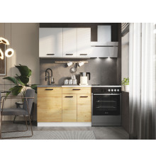 Кухонный гарнитур Эра Хозяюшка Белый гладкий / Дуб Вотан / столешница Калаката 110 см