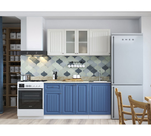 Кухонный гарнитур Эра Хозяюшка Акация белая / Деним Без антресольного шкафа