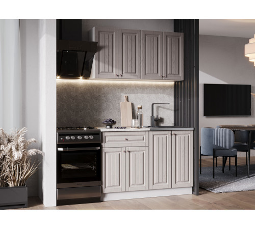 Кухонный гарнитур Эра Хозяюшка Белый / Мускат / столешница Калаката Без антресольного шкафа