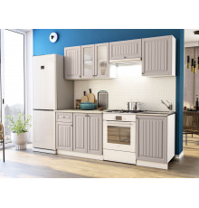 Кухонный гарнитур Эра Хозяюшка Белый / Мускат / столешница Калаката С антресольным шкафом