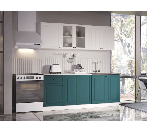 Кухонный гарнитур Эра Хозяюшка Белый / Акация белая / Моренга / столешница Калаката Без антресольного шкафа