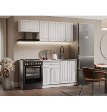 Кухонный гарнитур Эра Хозяюшка Белый / Акация белая / столешница Калаката С антресольным шкафом