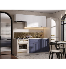 Кухонный гарнитур Эра Хозяюшка Белый / Акация белая / Сапфир / столешница Калаката С антресольным шкафом