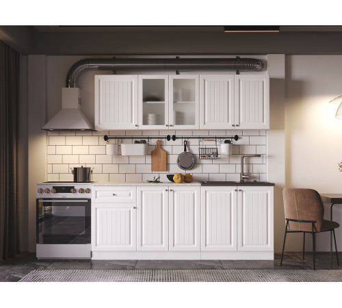 Кухонный гарнитур Эра Хозяюшка Белый / Акация белая / столешница Калаката Без антресольного шкафа