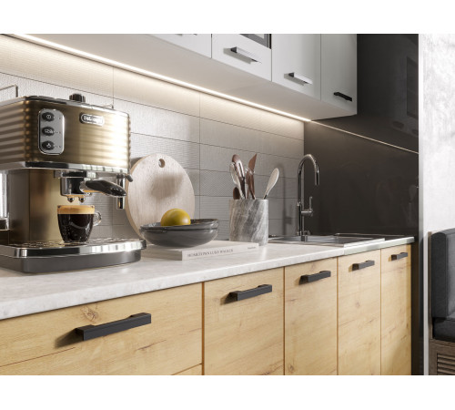 Кухонный гарнитур Эра Хозяюшка 200 см Белый гладкий / Дуб Вотан / столешница Калаката Белый гладкий / Дуб Вотан / столешница Калаката