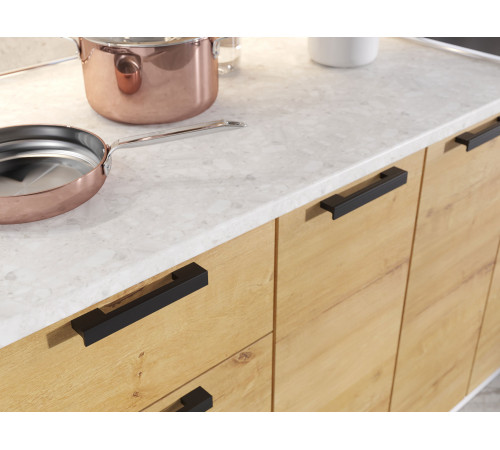 Кухонный гарнитур Эра Хозяюшка 200 см Белый гладкий / Дуб Вотан / столешница Калаката Белый гладкий / Дуб Вотан / столешница Калаката