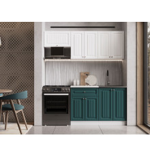 Кухонный гарнитур Эра Хозяюшка Белый / Акация белая / Моренга / столешница Калаката С антресольным шкафом