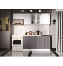 Кухонный гарнитур Эра Хозяюшка Белый / Акация белая / Трюфель / столешница Калаката С антресольным шкафом