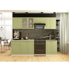 Кухонный гарнитур Эра Хозяюшка Белый / Фисташка / столешница Калаката С антресольным шкафом