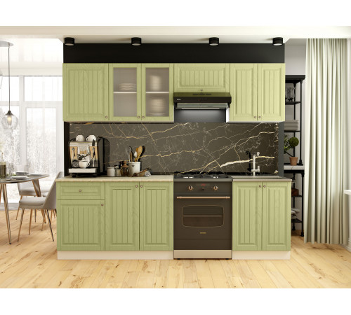 Кухонный гарнитур Эра Хозяюшка Белый / Фисташка / столешница Калаката С антресольным шкафом