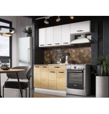 Кухонный гарнитур Эра Хозяюшка Белый гладкий / Дуб Вотан / столешница Калаката 180 см